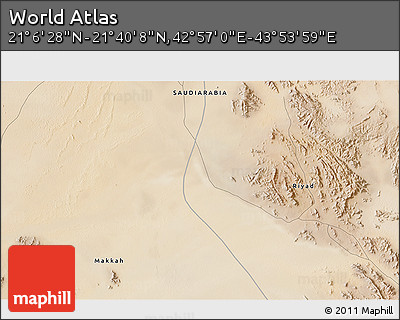 Satellite 3D Map of the Area around 21° 23' 18" N, 43° 25' 29" E