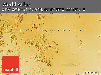 Physical Map of the Area around 21° 23' 18" N, 44° 16' 29" E