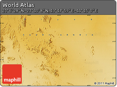 Physical Map of the Area around 21° 23' 18" N, 44° 16' 29" E