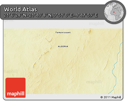 Physical 3D Map of the Area around 21° 23' 18" N, 4° 19' 30" E