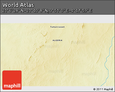Physical 3D Map of the Area around 21° 23' 18" N, 4° 19' 30" E
