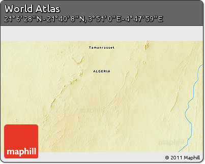 Physical 3D Map of the Area around 21° 23' 18" N, 4° 19' 30" E