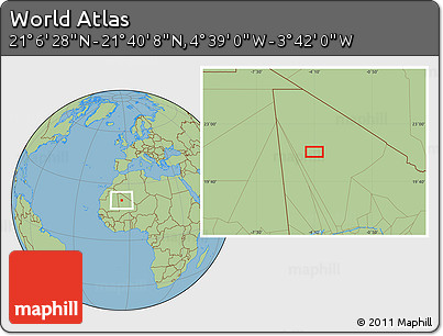 Savanna Style Location Map of the Area around 21° 23' 18" N, 4° 10' 30" W
