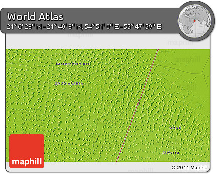 Physical 3D Map of the Area around 21° 23' 18" N, 55° 19' 30" E