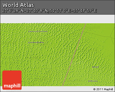 Physical 3D Map of the Area around 21° 23' 18" N, 55° 19' 30" E