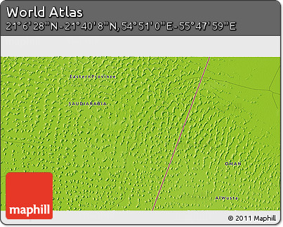 Physical 3D Map of the Area around 21° 23' 18" N, 55° 19' 30" E