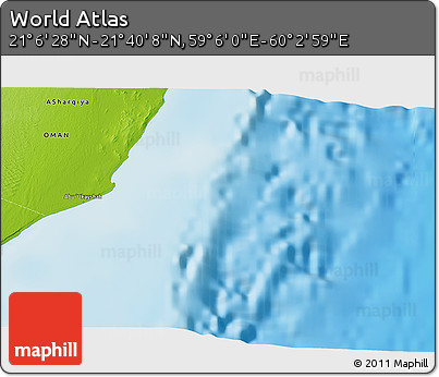 Physical 3D Map of the Area around 21° 23' 18" N, 59° 34' 30" E