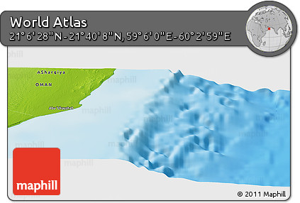 Physical Panoramic Map of the Area around 21° 23' 18" N, 59° 34' 30" E