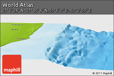Physical Panoramic Map of the Area around 21° 23' 18" N, 59° 34' 30" E