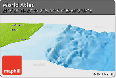 Physical Panoramic Map of the Area around 21° 23' 18" N, 59° 34' 30" E