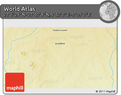 Physical 3D Map of the Area around 21° 23' 18" N, 5° 10' 30" E