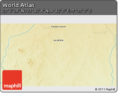 Physical 3D Map of the Area around 21° 23' 18" N, 5° 10' 30" E