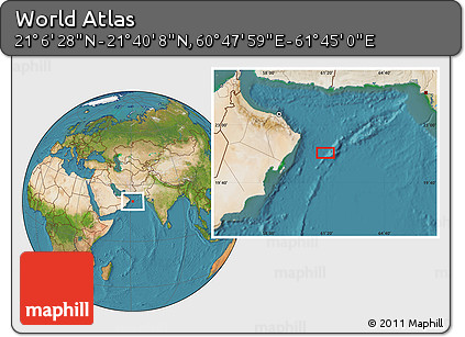 Satellite Location Map of the Area around 21° 23' 18" N, 61° 16' 29" E