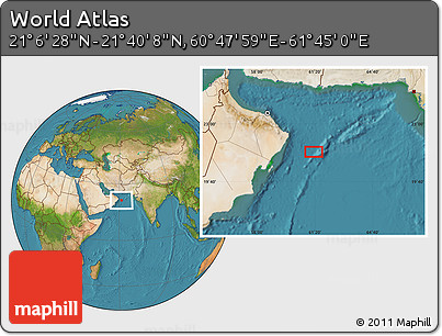 Satellite Location Map of the Area around 21° 23' 18" N, 61° 16' 29" E