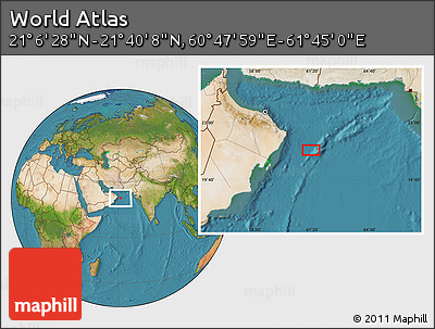 Satellite Location Map of the Area around 21° 23' 18" N, 61° 16' 29" E