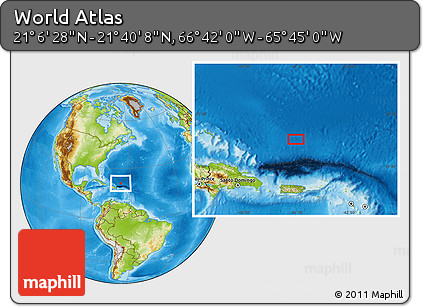 Physical Location Map of the Area around 21° 23' 18" N, 66° 13' 29" W