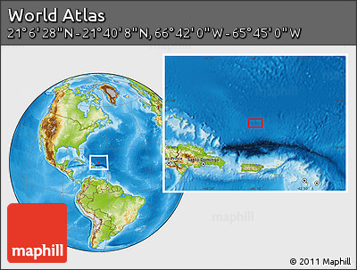 Physical Location Map of the Area around 21° 23' 18" N, 66° 13' 29" W