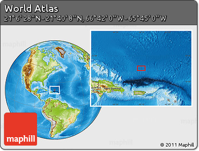 Physical Location Map of the Area around 21° 23' 18" N, 66° 13' 29" W