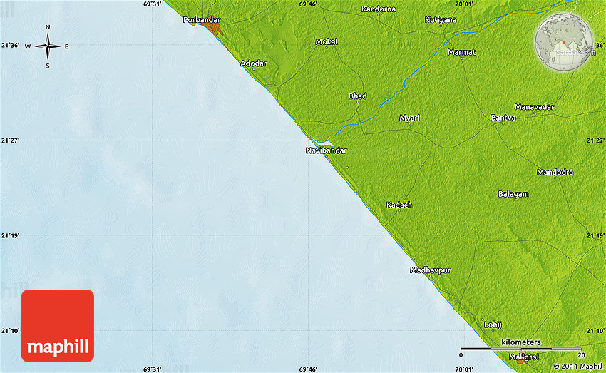 Physical Map of Porbandar
