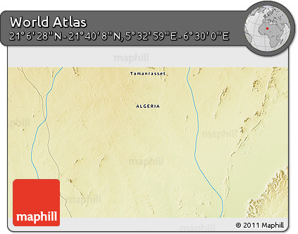 Physical 3D Map of the Area around 21° 23' 18" N, 6° 1' 30" E