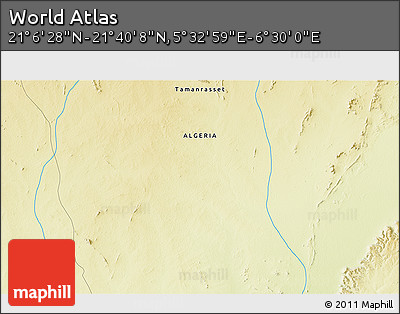 Physical 3D Map of the Area around 21° 23' 18" N, 6° 1' 30" E