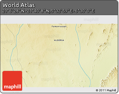 Physical 3D Map of the Area around 21° 23' 18" N, 6° 1' 30" E
