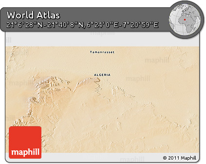 Satellite 3D Map of the Area around 21° 23' 18" N, 6° 52' 30" E