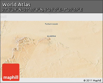 Satellite 3D Map of the Area around 21° 23' 18" N, 6° 52' 30" E