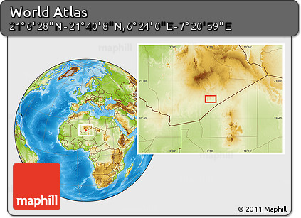 Physical Location Map of the Area around 21° 23' 18" N, 6° 52' 30" E