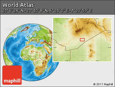 Physical Location Map of the Area around 21° 23' 18" N, 6° 52' 30" E