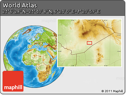 Physical Location Map of the Area around 21° 23' 18" N, 6° 52' 30" E