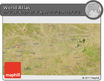 Satellite 3D Map of the Area around 21° 23' 18" N, 71° 28' 29" E