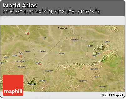Satellite 3D Map of the Area around 21° 23' 18" N, 71° 28' 29" E