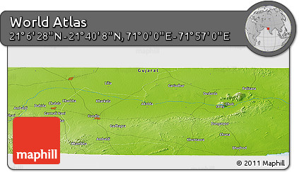 Physical Panoramic Map of the Area around 21° 23' 18" N, 71° 28' 29" E