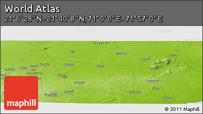 Physical Panoramic Map of the Area around 21° 23' 18" N, 71° 28' 29" E