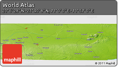 Physical Panoramic Map of the Area around 21° 23' 18" N, 71° 28' 29" E