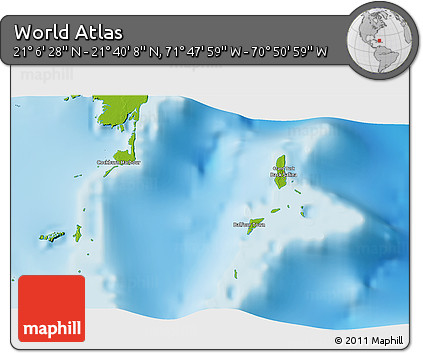 Physical 3D Map of the Area around 21° 23' 18" N, 71° 19' 29" W