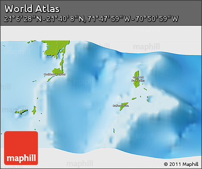 Physical 3D Map of the Area around 21° 23' 18" N, 71° 19' 29" W