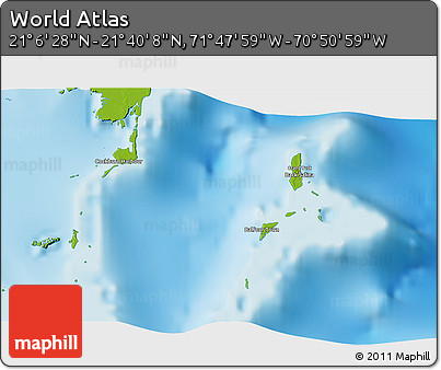 Physical 3D Map of the Area around 21° 23' 18" N, 71° 19' 29" W