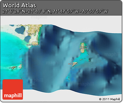 Satellite 3D Map of the Area around 21° 23' 18" N, 71° 19' 29" W