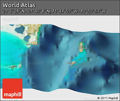 Satellite 3D Map of the Area around 21° 23' 18" N, 71° 19' 29" W