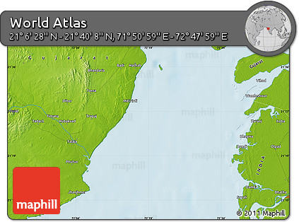 Physical Map of the Area around 21° 23' 18" N, 72° 19' 29" E