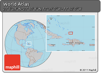 Gray Location Map of the Area around 21° 23' 18" N, 72° 10' 30" W