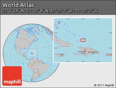 Gray Location Map of the Area around 21° 23' 18" N, 72° 10' 30" W