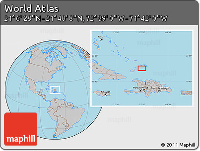 Gray Location Map of the Area around 21° 23' 18" N, 72° 10' 30" W