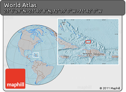 Gray Location Map of the Area around 21° 23' 18" N, 72° 10' 30" W, hill shading