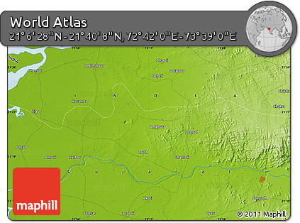 Physical Map of the Area around 21° 23' 18" N, 73° 10' 30" E