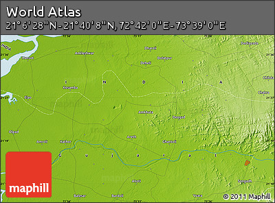 Physical Map of the Area around 21° 23' 18" N, 73° 10' 30" E