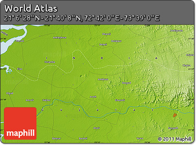 Physical Map of the Area around 21° 23' 18" N, 73° 10' 30" E