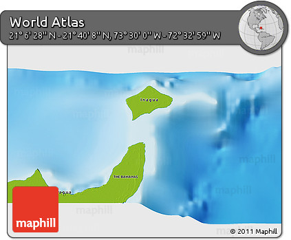 Physical 3D Map of the Area around 21° 23' 18" N, 73° 1' 30" W